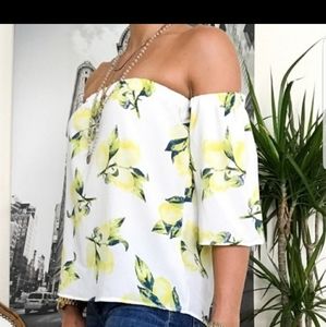 Sweet Wanderer Lemon Print Off-the-Shoulder Top
